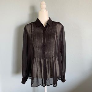 Sheer Black long-Sleeve Blouse